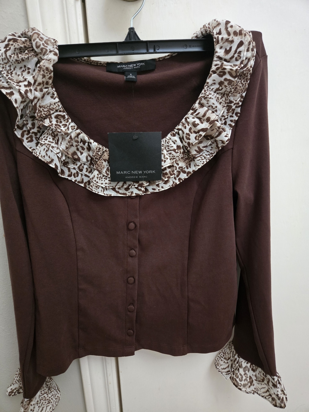 Brown Ruffle-Collar Button Front Blouse - Picture 2 of 4